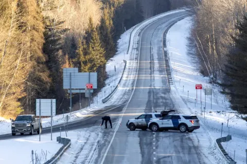 U.S. Border Patrol vehicles blocking